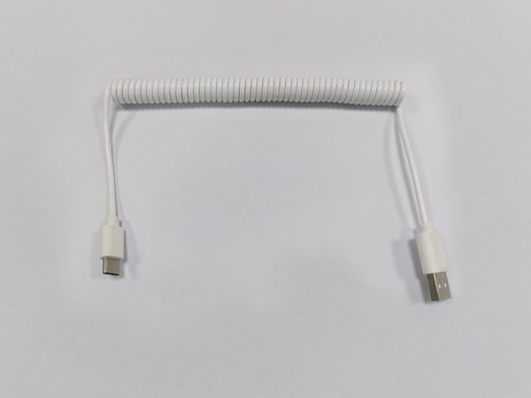 白色USB/Type-C弹簧充电线，PU环保胶料